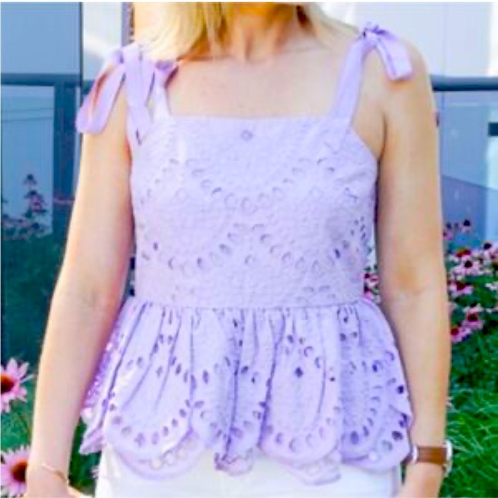 J Crew light purple eyelet tank with peplum . Button up in the back